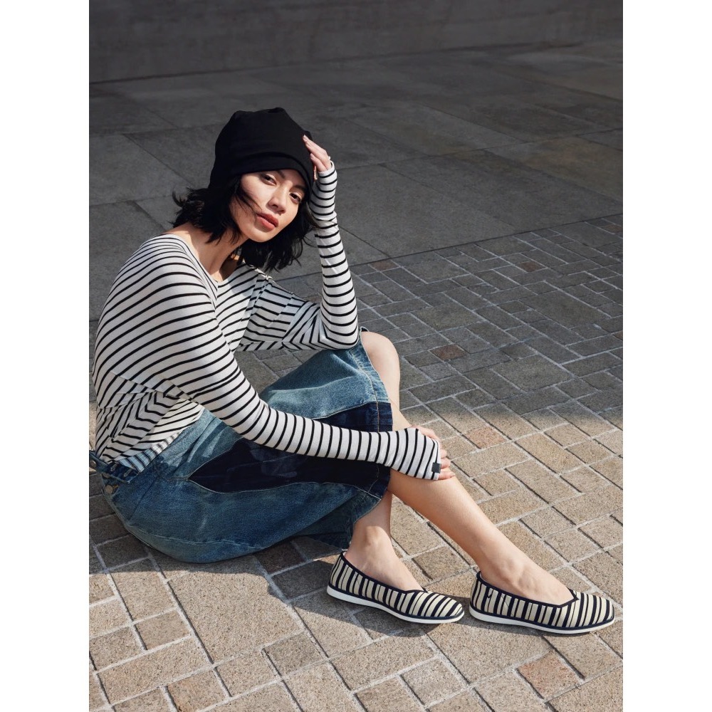 VIVAIA Navy Ivory Striped Water-Repellent Knit Ballet Flats EU/39.5 US/8.5